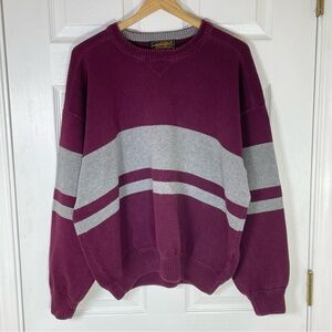 Vintage 90’s Eddie Bauer Men’s Sweater Size XL Striped Gray Maroon Knit Crewneck